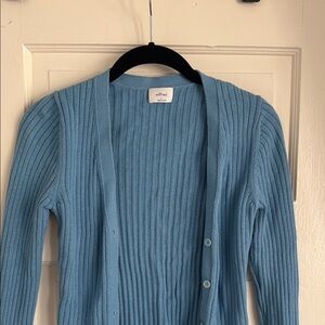 Aritzia Wilfred Sky Blue Ribbed Cardigan